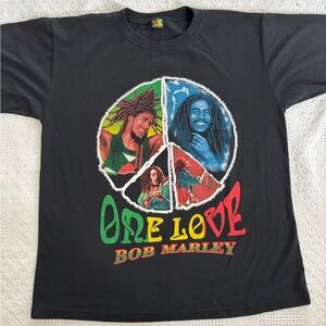 Vintage 90s Bob Marley One Love Two Sided Black Tshirt Mens XL Two & Two